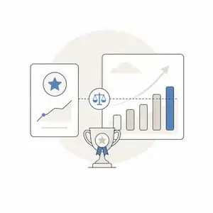 Illustration of charts and a trophy, signaling success in analytics or performance metrics.